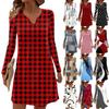 Women's Long-sleeved Casual Midi Dresses V-Neck Print Casual Dress