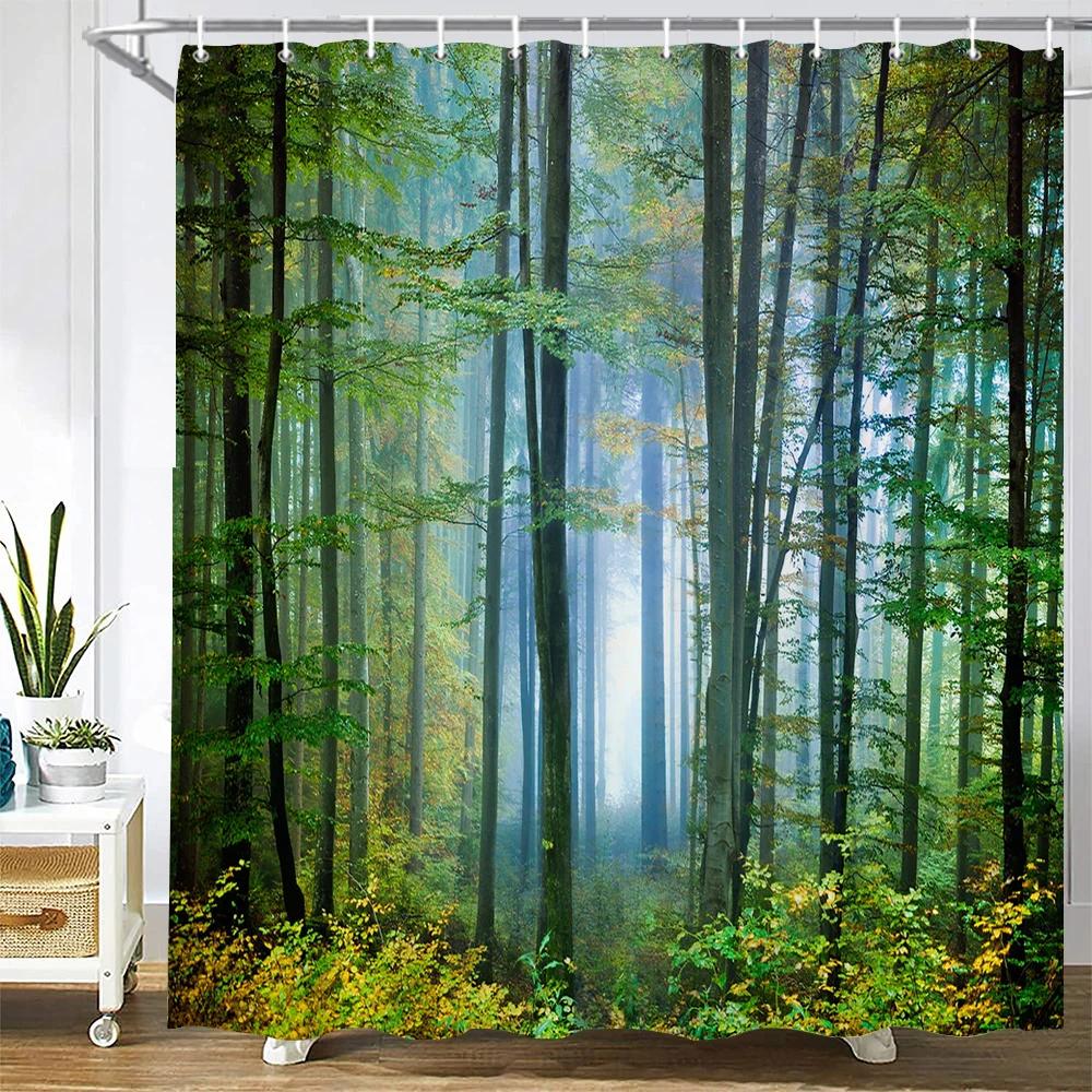 3d Printing Green Forest Waterfall Shower Curtains Waterproof Bathroom Curtain With Hooks Bath Curtain 180*200 Polyester Fabric
