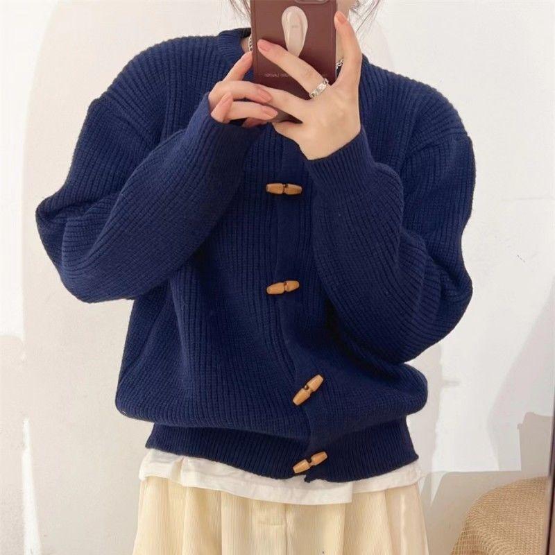 Vintage Cardigan Literature and Art Small Fresh Knitted Shirt Coat Round Neck Cardigan Western Versatile College Sweater Women