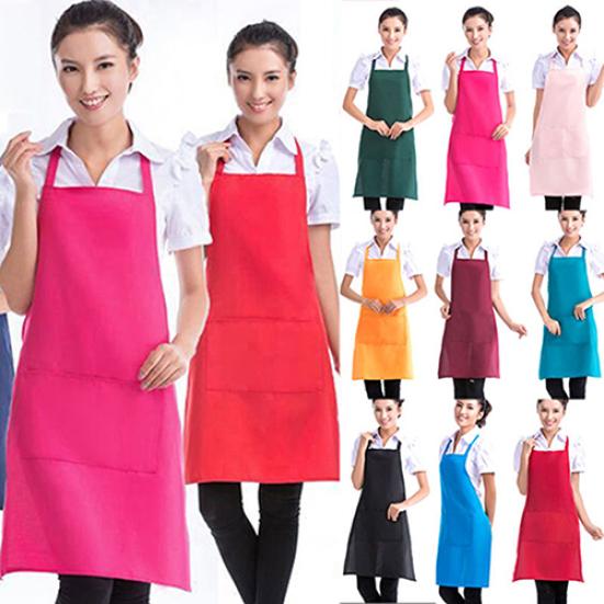 Unisex Simple Pure Color Kitchen Restaurant Bib Cooking Apron with Pocket