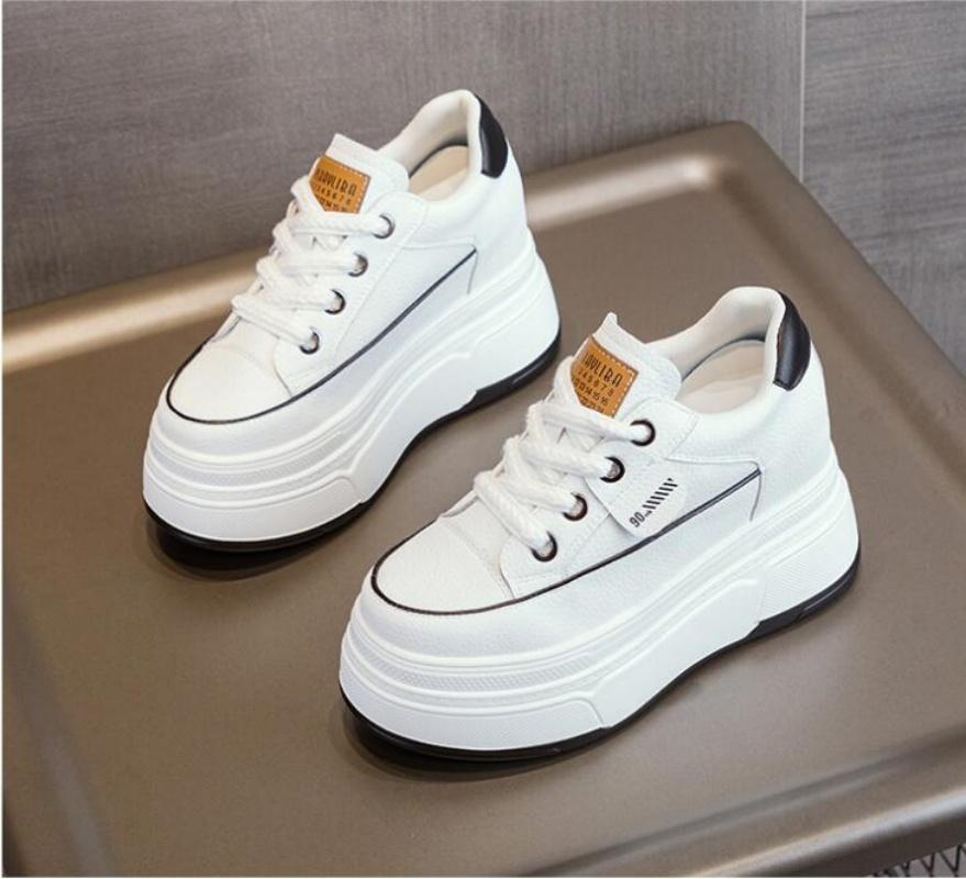 New 9cm Cow Suede Genuine Leather Women Vulcanized Shoes Platform Wedge Skate Boarding High Brand Heels Casual Summer Shoes