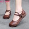 Fashion GKTINOO Leather Shoes Women Mary Janes Genuine Leather Women's Shoes Round Toe Belt Buckle Ladies Casual Flats Large Size
