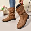 Autumn and Winter Footwear Plus Size Comfortable and Round Head Flat Bottom Belt Buckle Women's Shoes and Boots
