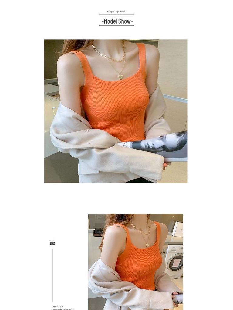 Spring-Summer Knitted Camisole Vest - Women's Stylish and Versatile Short Top