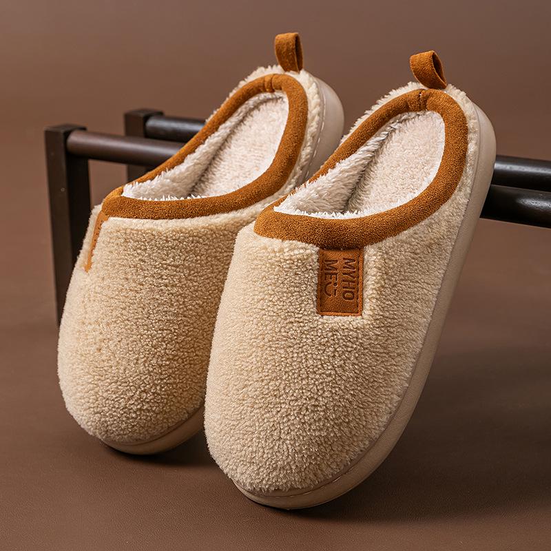 Thick-bottomed Cotton Slippers Autumn and Winter Indoor Home Fleece Warm Couple Three-color Splicing Plush Slippers