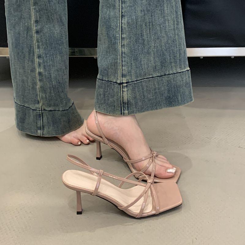 Internet celebrity temperament strap celebrity stiletto open-toed high heels 2025 fairy style summer French cross-heeled sandals