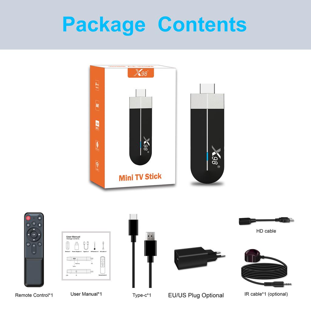 X98 S500 Android 11.0 Smart TV Stick UHD 4K Media Player Amlogic S905Y4 TV Dongle 4GB+32GB 2.4G/5G