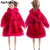 Dark Red Winter Wear Doll Clothes For Barbie Doll Outfits Clothing Fur Coat Doll Dresses For Barbie 1/6 BJD Doll Accessories Toy