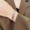 High-End Women's Silver Titanium Steel Zircon Bangle Bracelet