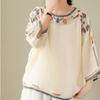 Summer Loose Thin T-shirt for Women Large Size Ethnic Embroidered Blouse Round Neck Half Sleeve Top
