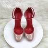 White Patent Leather Women Ankle Strap Stiletto Pumps Round HeadToe Sexy High Heel Shoes 10cm 12cm Customize 33-46 Zapatos Mujer