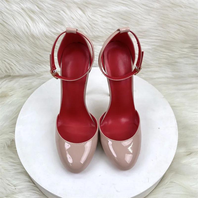 White Patent Leather Women Ankle Strap Stiletto Pumps Round HeadToe Sexy High Heel Shoes 10cm 12cm Customize 33-46 Zapatos Mujer
