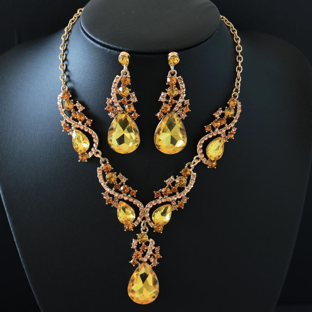 Set Of Necklace Earrings Set, Court Temperament Alloy Crystal Retro Necklace Set 2-Piece Set