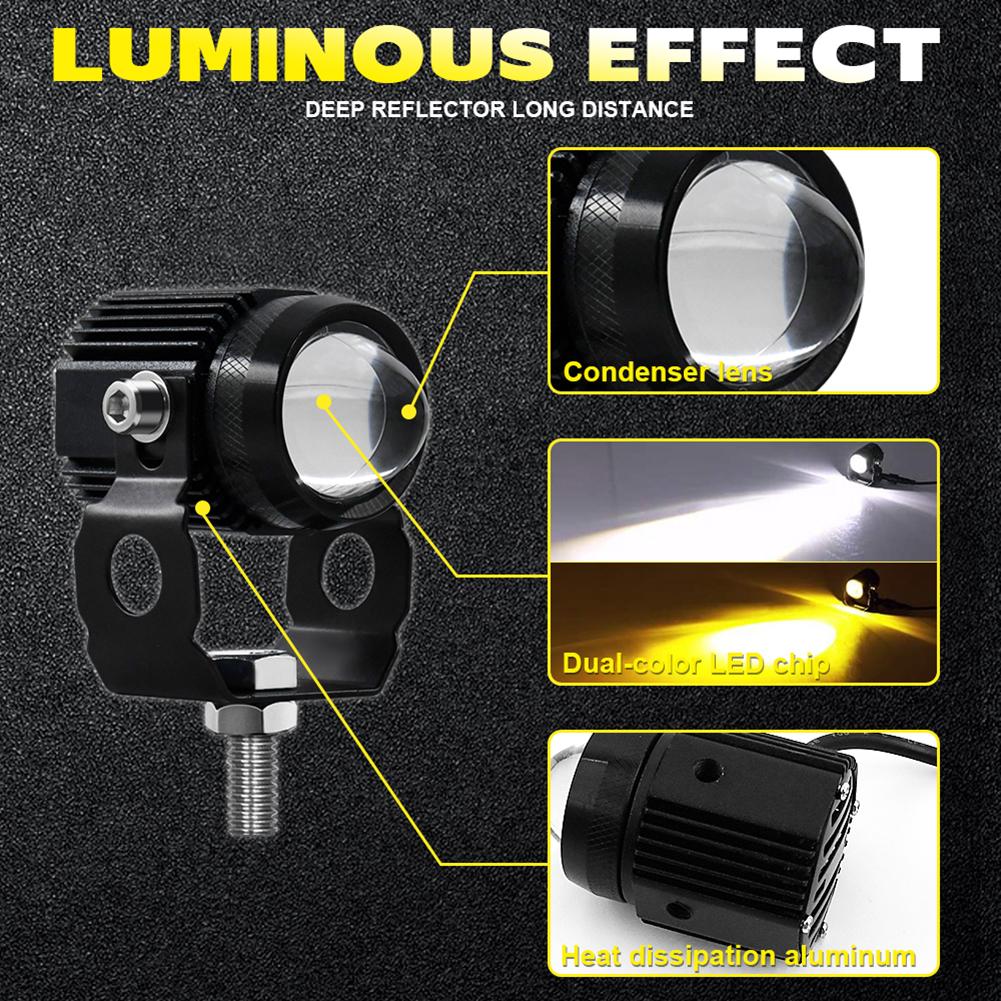 Automobile LED Spotlight Dual Color LED Lens 60W High/Low Beam Headlight Running Light Auxiliary Car Fog Light 12-24V
