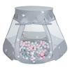 Selonis Play Tent 105x90cm/100 Balls Castle Pop Up Ballpit Plastic Balls for Kids, Grey:pearl-grey-transparent-powder Pink