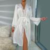 New Satin Pajamas Women's Lace Light Luxury Long-sleeved Cool Nightgown Bathrobe Women's Clothing