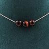 Stones and Minerals. 3-pearl Necklace with Red Tiger's Eye 8 Mm. Stainless Steel Chain Necklace Women Men. Custom Size