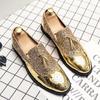Fashion Fashion Gold British Style Pointed Tip Loafers Men's Tassel Comfortable Casual Shoes Shiny Leather Nightclub Party Wedding Shoes