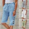 Women Summer Shorts Elastic Waistband Adjustable Drawstring Casual Pants with Pockets Solid Color Buttons Decor Knee-length Pants