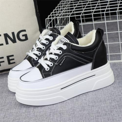 Fashion Women Winter Platform Sneakers Warm Fur Plush Insole Women Chunky Shoes Lace-up Tennis Shoes Woman Mujer 8CM Cotton Shoes