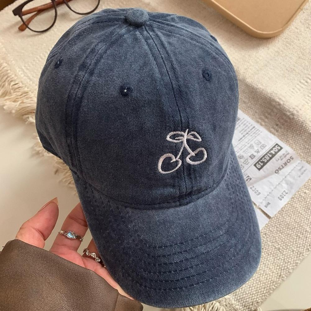 Solid Color Peaked Cap Embroidered Sunscreen Sun Hat Retro Cherry Baseball Cap  Hiking