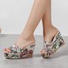 2025 Women Shoes Fashion Shoes Casual Flip Flops Summer Vintage Floral Print Peep Toe Wedge Slippers 35-42