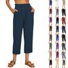 Women's Loose Casual Cotton And Linen Pants Solid Color Elastic Waist Pocket Cropped Pants