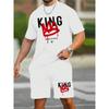 New Men's Short Sleeve Shorts Set Fashion King Printed T-Shirt Shorts 2 Sets of Casual Round Neck Jumper Breathable Sportswear