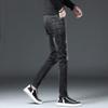 Black Jeans Men's Autumn High-end Trend Embroidery Printing Slim Spring and Autumn Models Small Foot Jeans Trousers