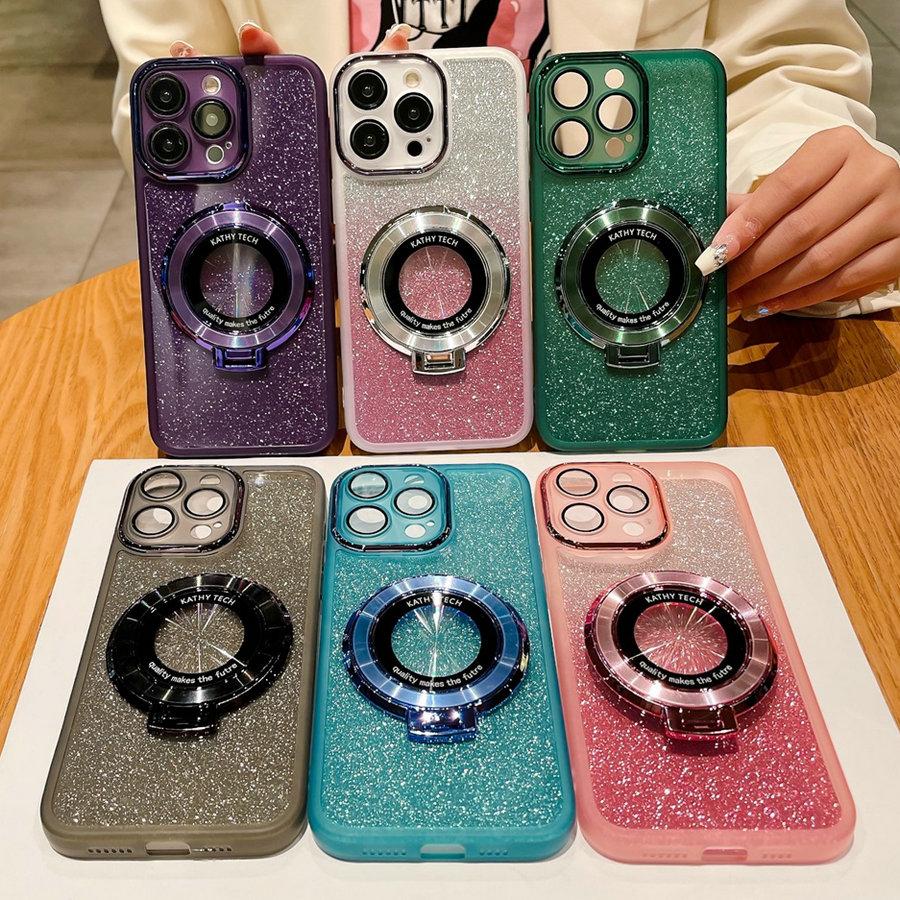 For iPhone 15 14 13 12 11 Pro Max Bling Ring Holder Anti-Shock Case Glitter Rugger Armor TPU Case For iPhone 15 14 Plus