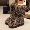 Leopard Fur Platform Women Snow High Boots Suede Plush Cotton Mid Heels Shoes 2025 Trend Winter Mid Calf Casual Warm Botas Mujer