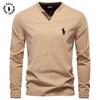 Polo Ralph Lauren 2025 Autumn New Embroidery Men's Fashion Color Cotton Solid Color Long Sleeve T-shirt V-neck Casual Men's Top T-shirt