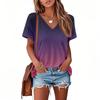 T Shirts For Women Pleated V Neck Dressy Casual Blouses Printing Short Sleeve Summer Tops Loose Fit