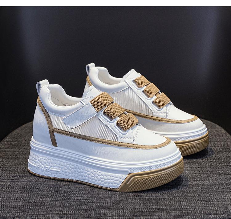 Board Shoes Women's 2025 New Leather Shoes Versatile Thick-soled Muffin Shoes Inner Height Increase Casual Women's Shoes Velcro Single Shoes