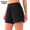 Women's 3" High Waisted Swim Shorts with Zipper Pockets Quick Dry Board Shorts Swimsuit Bottoms Built-in Brief