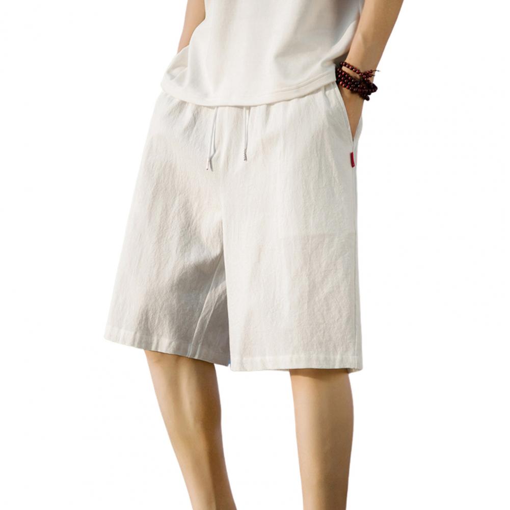 Men Summer Shorts Elastic Waist Adjustable Drawstring Casual Shorts Wide Leg Solid Color Athletic Shorts