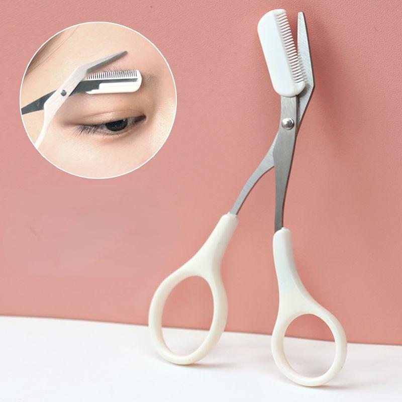 3 Color Eyebrow Trimmer Scissor with Eyelash Comb Hair Scissors Stainless Steel Eyebrow Shaver Razor Grooming Makeup Accessories