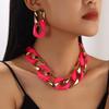 Punk Hollow Acrylic Cuban Chain Necklace & Earring Set with Fluorescent Spliced Design