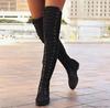 Fashion Sexy Thigh High Boots Women Western Over-the-knee Boots Rome Lace-up Low Heel Autumn Winter Boots Women Boots Shoes Plus Size
