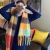 Versatile Four Color Cashmere Scarf Long Tassel Rainbow Winter Plaid Shawl Gradient Tie Dye Scarf