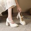 9-Mary Jane Shoes Autumn New Square Head Thick Heel High Heels Retro Mary Jane Shoes