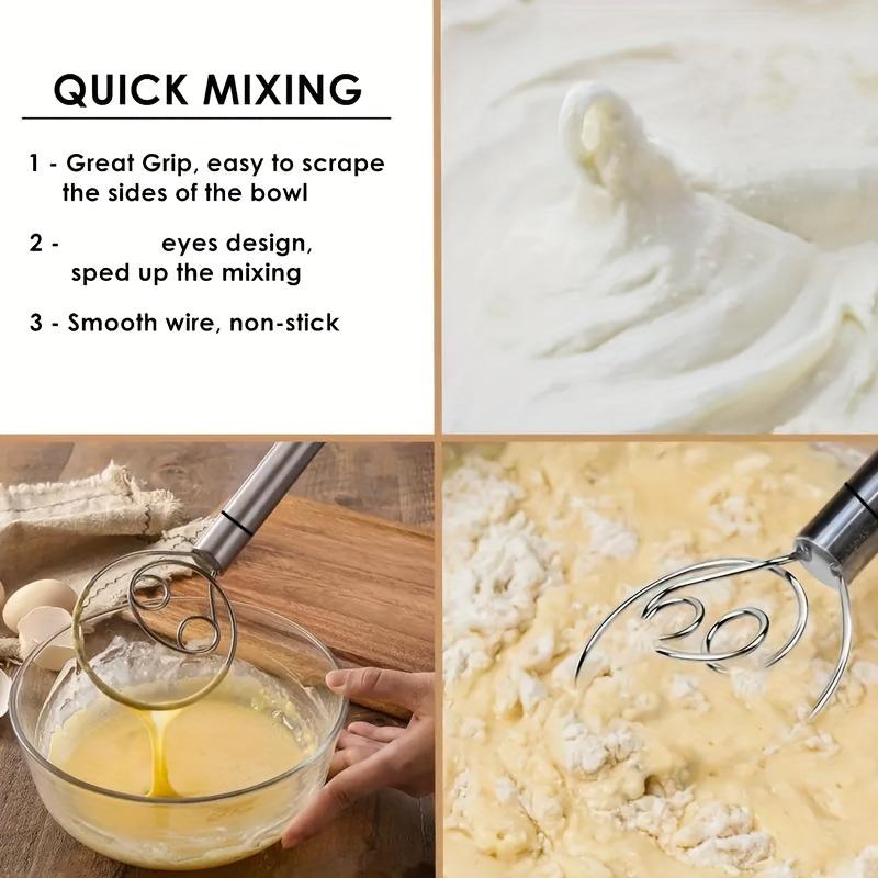 Dough Mixer Stainless Steel HandHeld Bread Blender Dough Scraper Double Hole Fast Stirring Tool Danish Dough Whisk Egg Stirrer