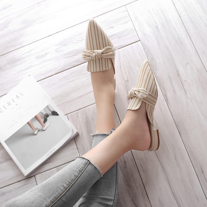 New Flat Women's Slippers 2024 Summer Sandals Fashion Striped Slides Butterfly Indoor Women Flip Flops Plus Size 40 Shoes Women