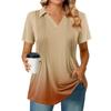 Womens Short Sleeve T Shirts Pleated V Neck Printing Tee Collared Summer Tops Fashion Business Casual Work