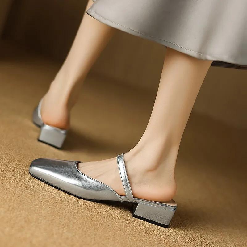 Fashion Women's Shoes 2024 Fashion Slingbacks Women's Slippers Autumn Closed Toe Solid Solft Sole Casual Comfortable Office Ladies Shoes