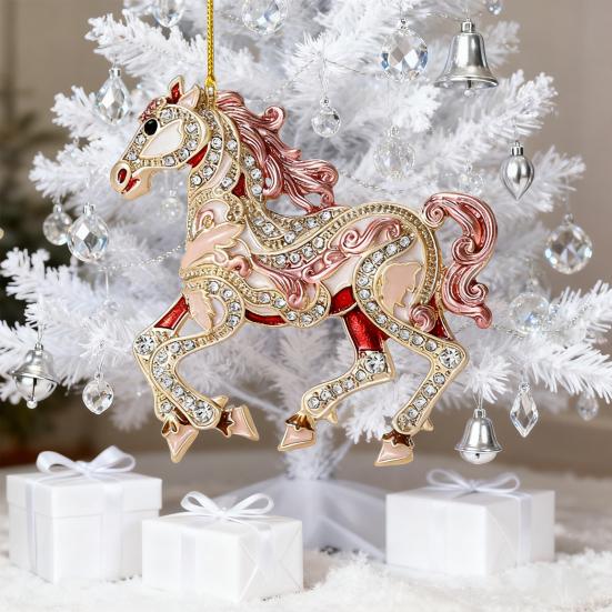 Horse Christmas Ornaments Sparkly Rhinestone Horse Hanging Decoration Acrylic Christmas Tree Ornament for Winter Xmas Party Supplies Holiday Home