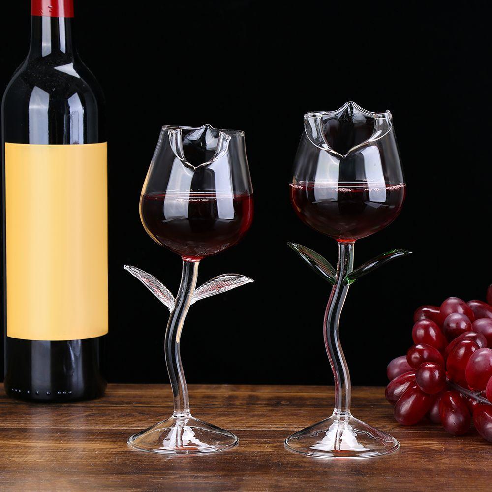 For Party Home Decor Juice Cocktail Champagne Glass Rose Flower Shape Red Wine Glass Goblet