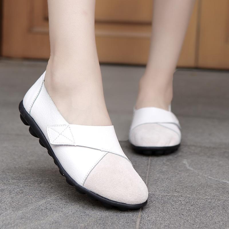 Woman's Flats Shoes Woman Soft Genuine Leather Big Size 35-44 Mocassin Boat Shoes for Women Hook Loop Mocasines De Mujer