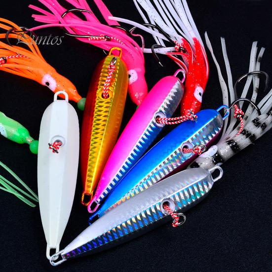 15CM/5.91G Luminous Squid Jig Hook Slow Shaking Glow-in-the-dark Squid Skirt Lure with Weight Sinker Deep Sea Trolling Fishing Bait Freshwater