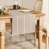 Rustic Linen Table Runner Farmhouse Style Table Runners Long Embroidered Table Runner with Hand-tassels for Party
